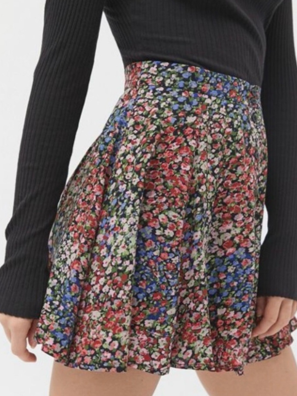 Urban Outfitters Button Front Floral Circle Skater Skirt - Black Multi - Size S